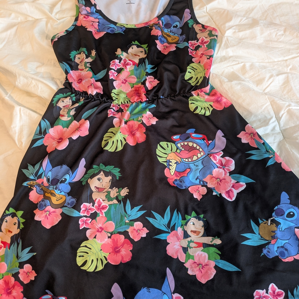 Disney Black Lilo & Stitch Floral Tank Dress - Pink, Green, Blue